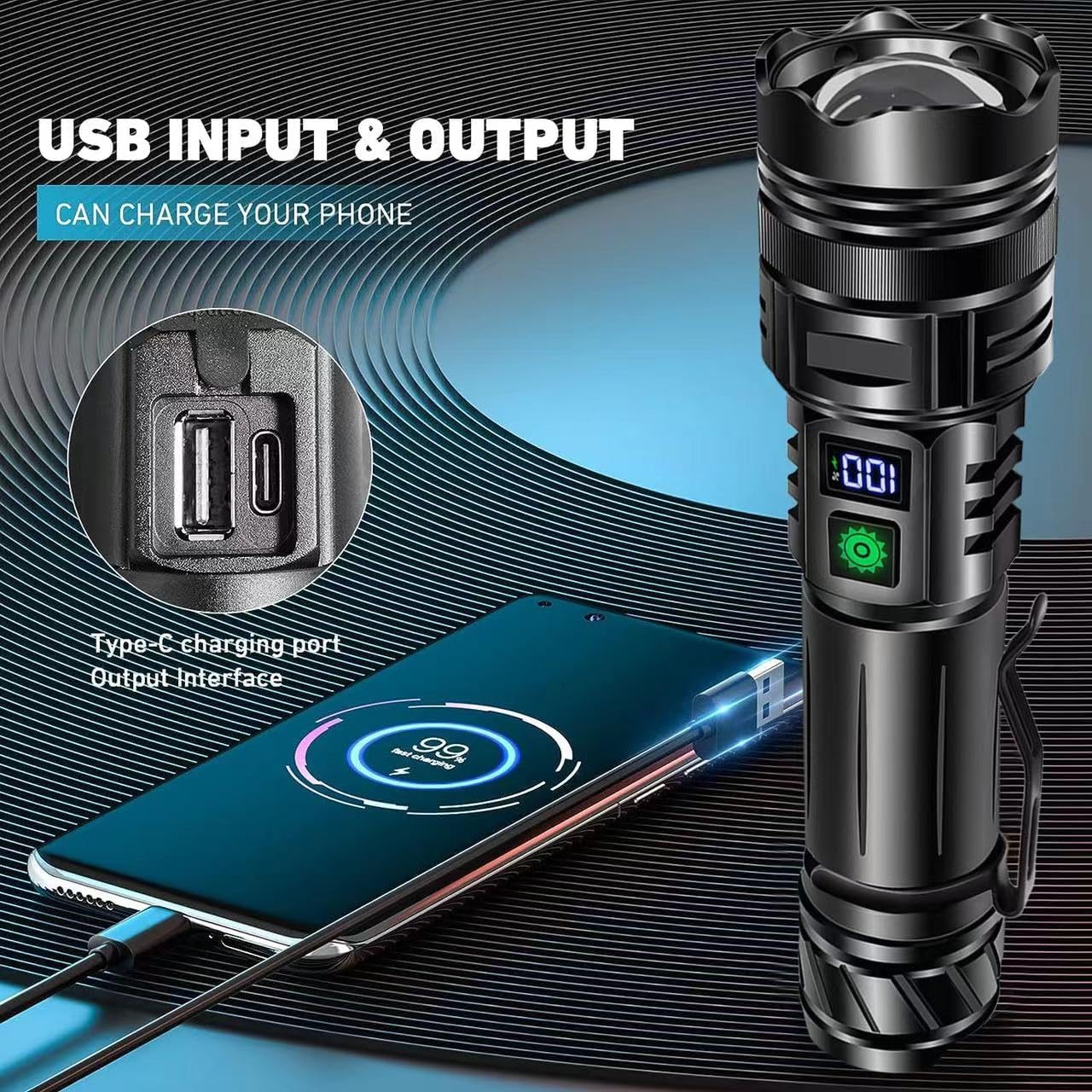 Flashlights High Lumens Rechargeable, 990,000 Lumens Super Bright Flashlight with LCD Digital Display,IPX7 Waterproof,Zoom,Powerful Tactical Flashlight for Emergencies, Camping