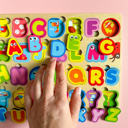 QUOKKA Montessori Alphabet Puzzle for Toddlers 2-4 Years - Educational Wooden Puzzles for Kids Ages 3-5 - Learning Toy Letters and ABC Recognition - Preschool Activity Board - Learning Activities