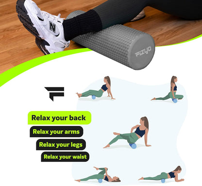 Fizyo Fascia Roller - Pilates Roller for Fascial Massage, Yoga Roller for Spine, EVA Roller for Fitness, Yoga and Rehabilitation, Grey, 45 x 15 cm