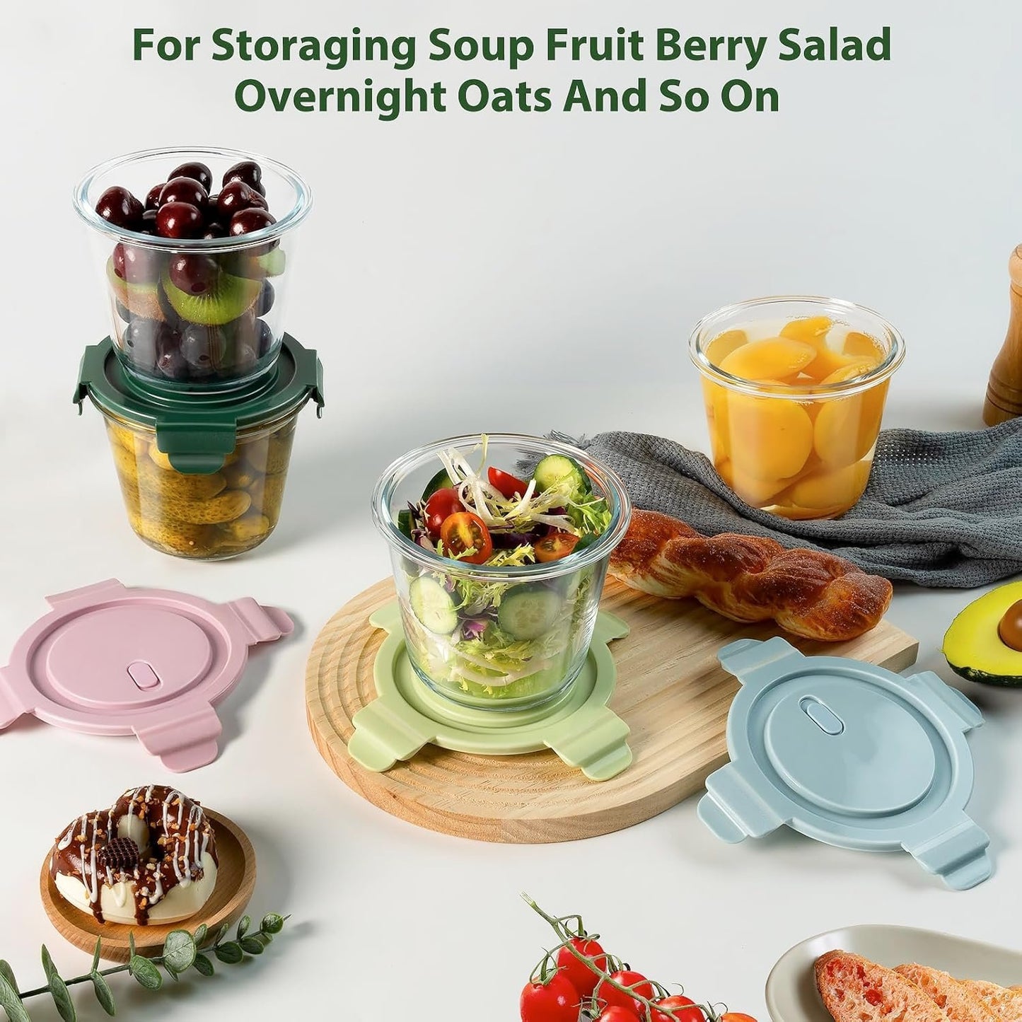 Glass Meal Prep Containers with Lids - Airtight Borosilicate Glass Food Storage Containers for Soup & Leftovers, BPA-Free, Heat-Resistant, Microwave & Dishwasher Safe (23 oz, 4 Pack)