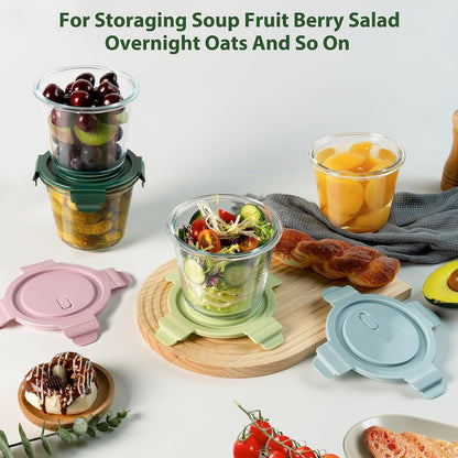 Glass Meal Prep Containers with Lids - Airtight Borosilicate Glass Food Storage Containers for Soup & Leftovers, BPA-Free, Heat-Resistant, Microwave & Dishwasher Safe (23 oz, 4 Pack)