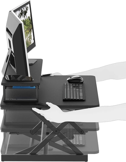 SHW Standing Desk Converter 36-Inch Pneumatic Height Adjustable with Monitor Riser, Black