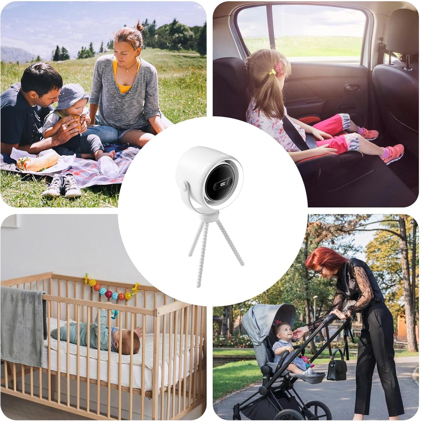 Ceprznvey Stroller Fan, Portable Baby Fan, Clip on Cooling, 100 Speed Stepless Adjustment, Built-In Night Light, for Travel Beach Camping Backseat Crib, 12,8 x 6,57