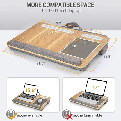 LORYERGO Lap Desk - Lap Laptop Desk Fits for 17 Inch Laptop, Lap Desk with Cushion & Wrist Rest, Laptop Lap Desk w/Mouse Pad & Cellphone Slot, for Couch & Bed, Home & Office