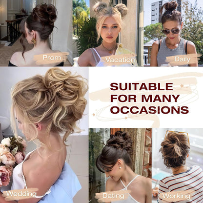 Qunlinta 2 PCS Large Messy Bun Hair Piece, Thick Wavy Curly Hair Bun Scrunchies Extensions Synthetic Chignon Updo Hairpieces for Women Girls Silver Grey