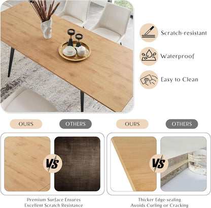 Rukulin 75" x 32" Extendable Dining Table - Rectangle Wooden Table Top with Metal Legs, Space-Saving Extendable 59" to 75" Dining Kitchen Table (Rectangle, Natural)