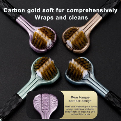 4-Piece Set of 3-Sided Toothbrush for Adults - Soft Hair Bristles for Deep and Thorough Cleaning of Teeth and Gums - Comprehensive Oral Care