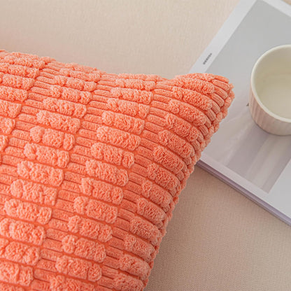 SHITURRE Decorative Throw Pillow Covers for Couch Bed Sofa Livingroom, Coral Red Square Cushion Covers Corduroy Striped Pillowcases for Boho Home Decor(18"x18", 2 Packs)