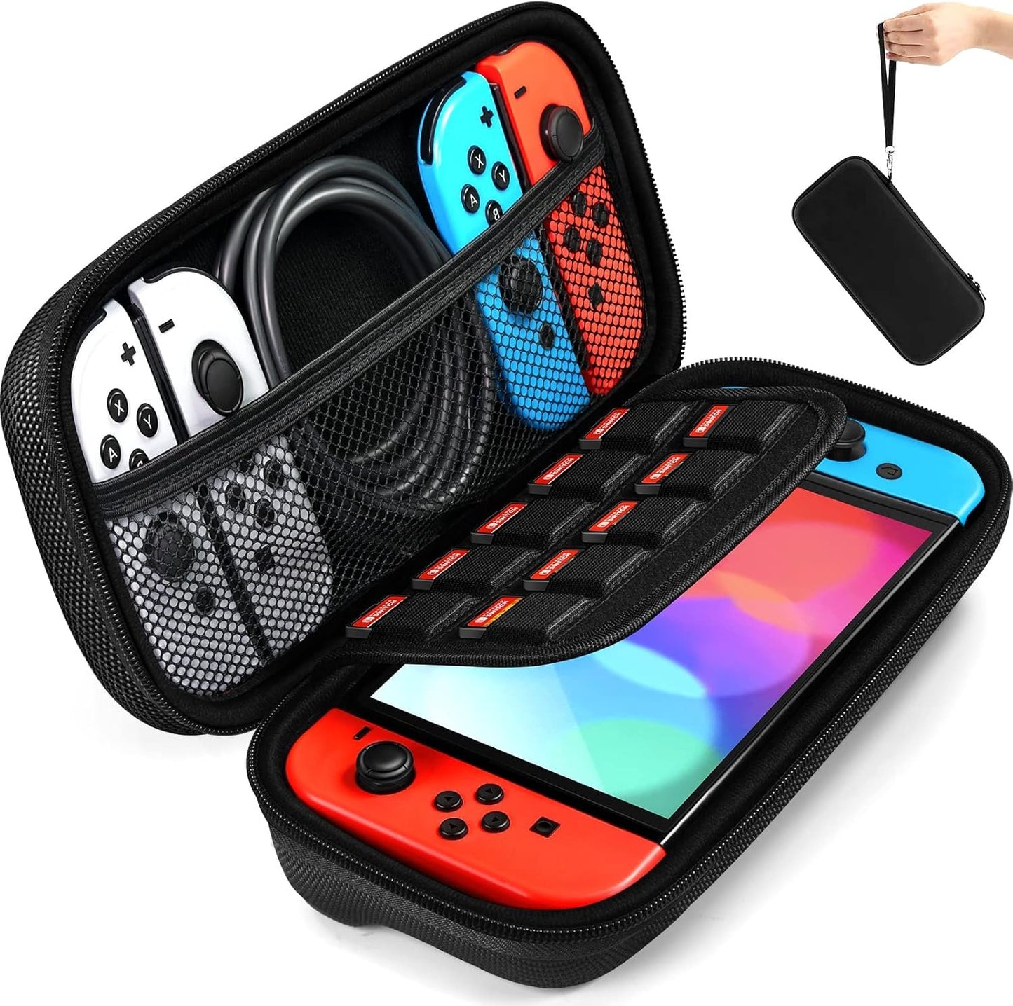 Carrying Case for Nintendo Switch and New Switch OLED Model(2021), iVoler Protective Portable Hardshell Pouch Carrying Travel Game Bag for Switch Accessories Holds 10 Game Cartridge