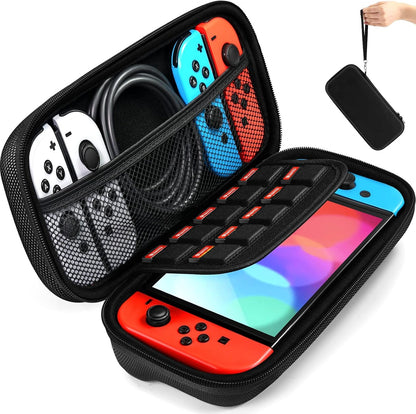Carrying Case for Nintendo Switch and New Switch OLED Model(2021), iVoler Protective Portable Hardshell Pouch Carrying Travel Game Bag for Switch Accessories Holds 10 Game Cartridge