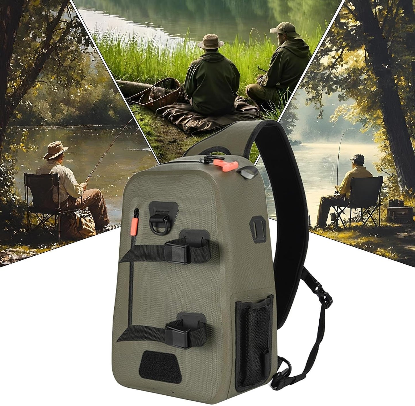 Fishing Sling Bag, Waterproof Tackle Backpack, Multi-Pocket Chest Pack, Product Size About 37x23x14cm Compact Jig Tool Organizer, Lightweight Outdoor Gear for Travel, Hiking