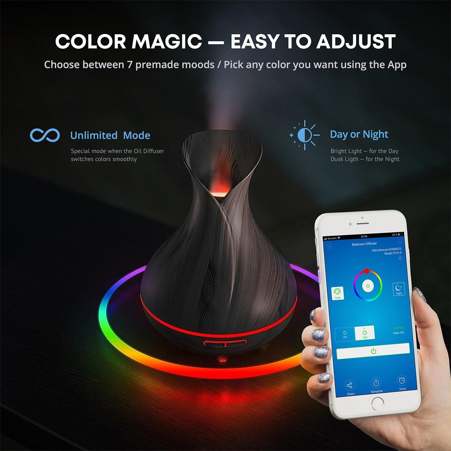 Smart WiFi Wireless Essential Oil Aromatherapy 400ml Ultrasonic Diffuser & Humidifier with Alexa & Google Home Phone App & Voice Control - Create Schedules - LED & Timer Settings Dark Brown Visit the Sierra Modern Home Store