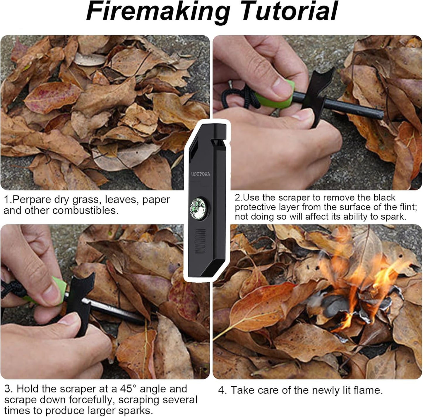 UOEPOWA Multifunctional Survival Tool, with Compass, Storage Room and Whistle - Outdoor Survival Kit, Essential Camping and Hiking Gear for Emergency Rescue