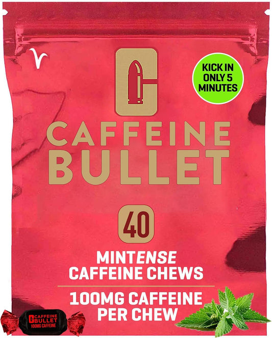 Caffeine Bullet Mint Energy Chews *40 – Faster Boost Than Gels, Tablets and Gum. 100mg Per Serving - Sport Science for Running, Cycling, Gaming & Pre Workout Endurance Kick.