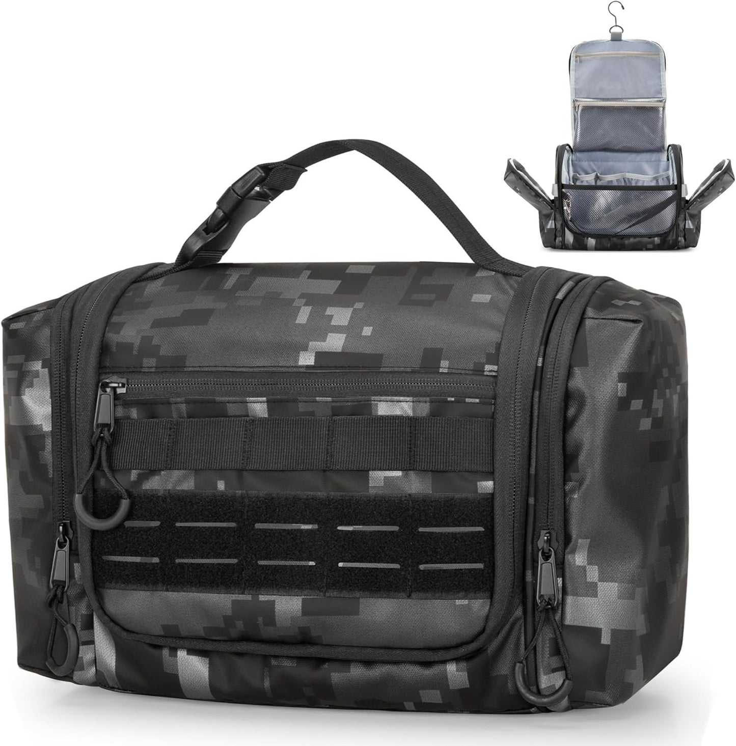 Prokva Hanging Toiletry Bag for Men, Tactical Dopp Kit Toiletry Travel Bag, Large Hygiene Organizer Shower Bag for Camping Outdoor, Black Digital