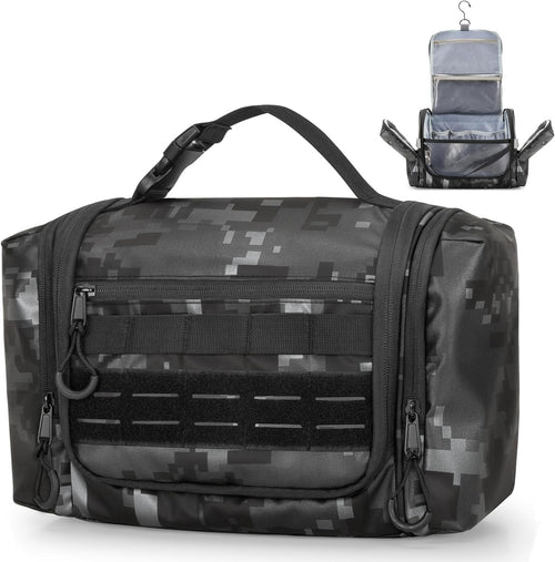 Prokva Hanging Toiletry Bag for Men, Tactical Dopp Kit Toiletry Travel Bag, Large Hygiene Organizer Shower Bag for Camping Outdoor, Black Digital