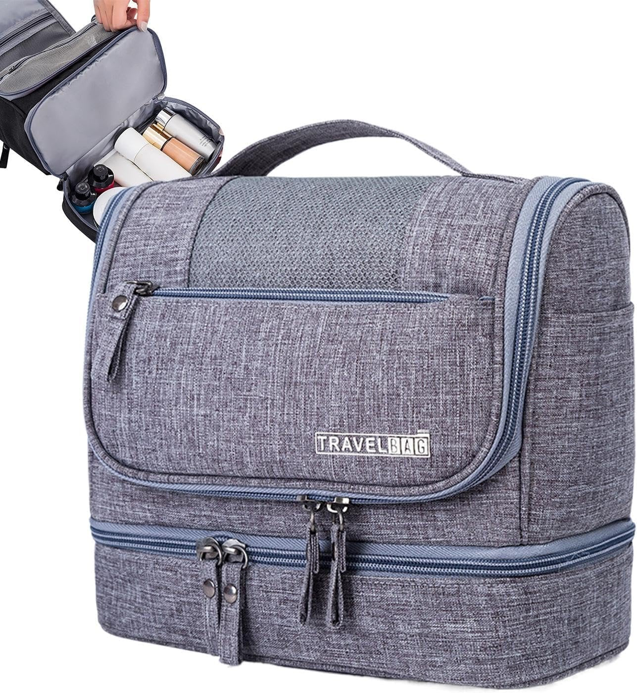 Travel Storage Bag, Compact Travel Organizer, Home Travel Organizer, Toiletry Storage Bag, Travel Hygiene Kit, Wet Dry Organizer, Travel Bag Storage With Hook for Home Travel, Gray, riferimento