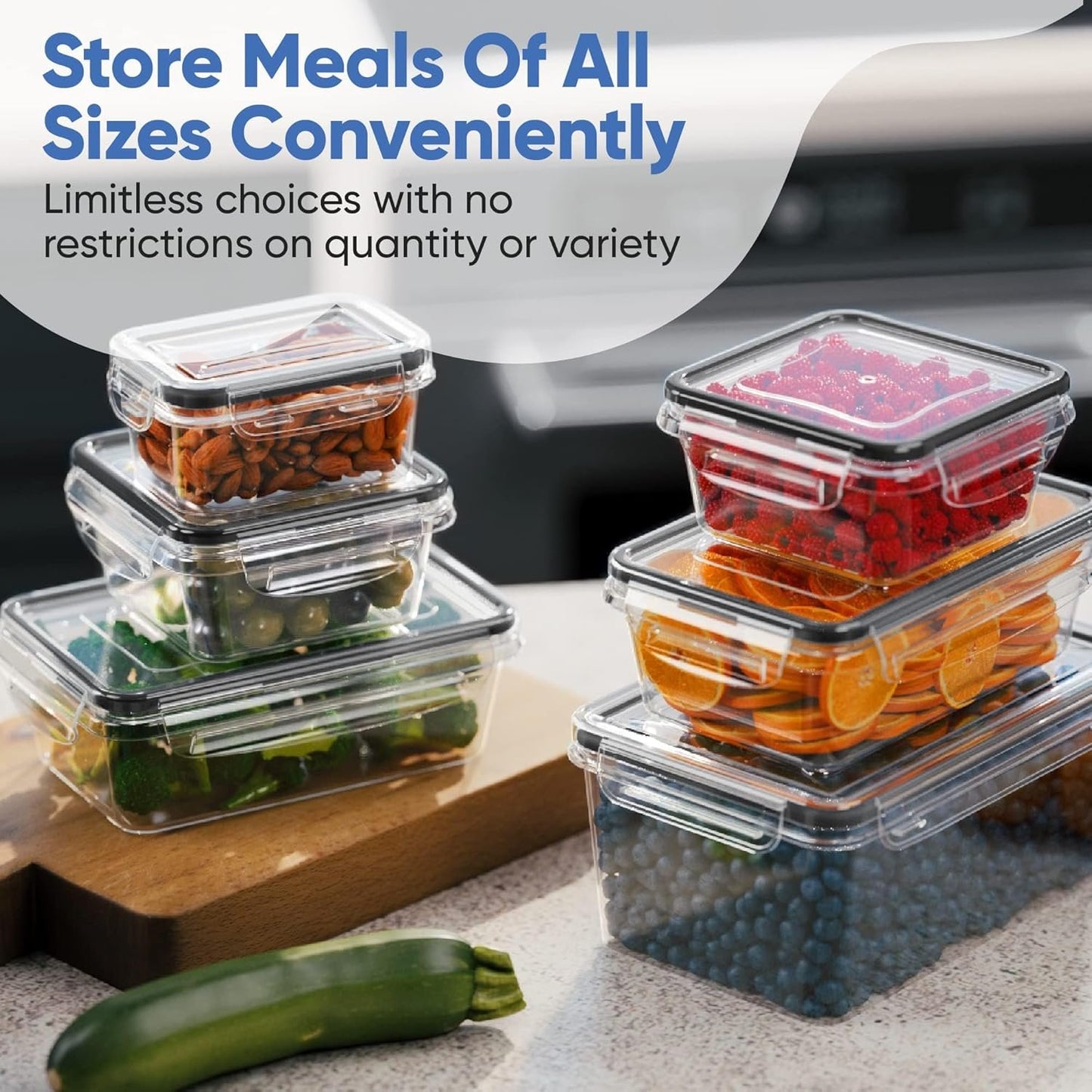 Feshory Large Size Airtight Food Storage Containers Set - No BPA Meal Stackable Clear Prep Containers, Lunch Box, Fridge Organiser with Leak Proof Lids for Kitchen Storage & Organisation (30-Pack)