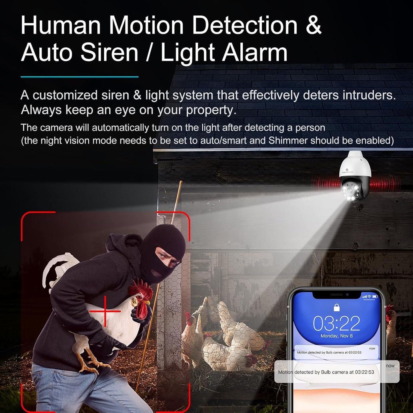 SYMYNELEC 5GHz/2.4GHz Light Bulb Security Camera Outdoor Waterproof 2.5K, Dual-Band WiFi Light Socket Security Camera with AI Human Motion Detection Tracking 4MP Color Night Vision Siren Alarm Alexa