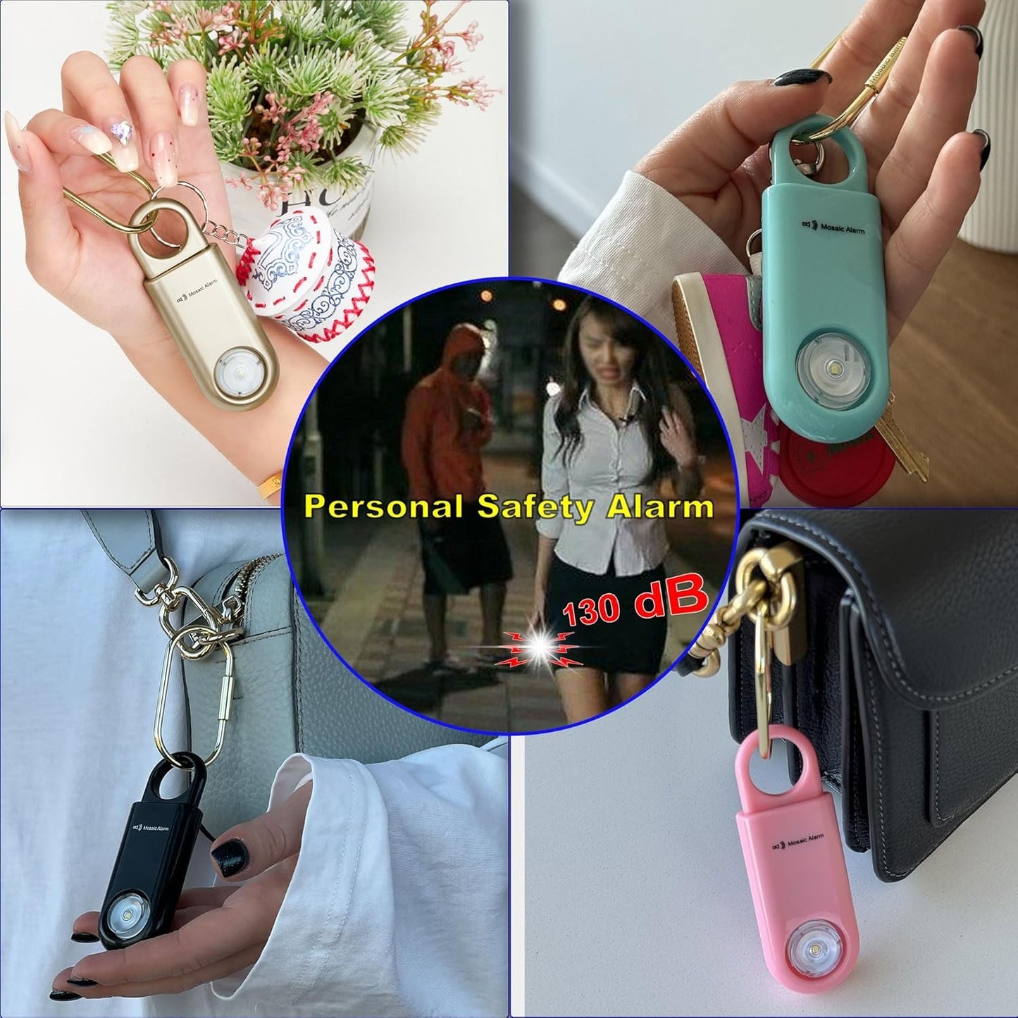 130dB Personal Safety Alarm Strobe Light. Loud Sound Keychain Siren with Carabiner for Women, College Students, Night Runners, Hiking. Bear Alarm Deterrent. SOS Emergency Self Defense Alerts. Gold