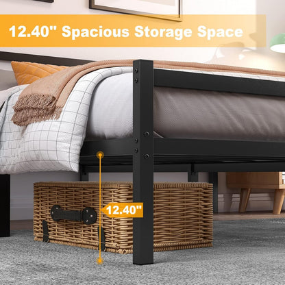 Mr IRONSTONE Twin Bed Frame with Headboard and Footboard 12.4 Inch Black Metal Platform Bed Frame with Storage Heavy Duty Non-Slip with Steel Slats No Box Spring Needed