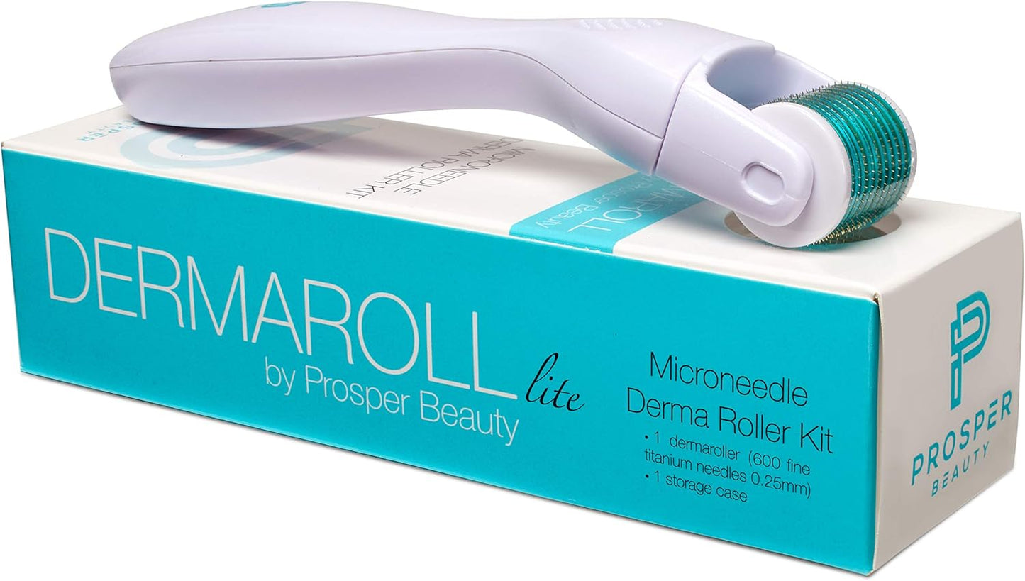 Prosper Beauty Derma Roller Microneedle Kit [DERMAROLL lite by ] 540 Titanium Micro Needles 0.25mm Microneedling Face Roller Exfoliation Microdermabrasion Derma Skin Care Tool Dermaplaning Dermapen