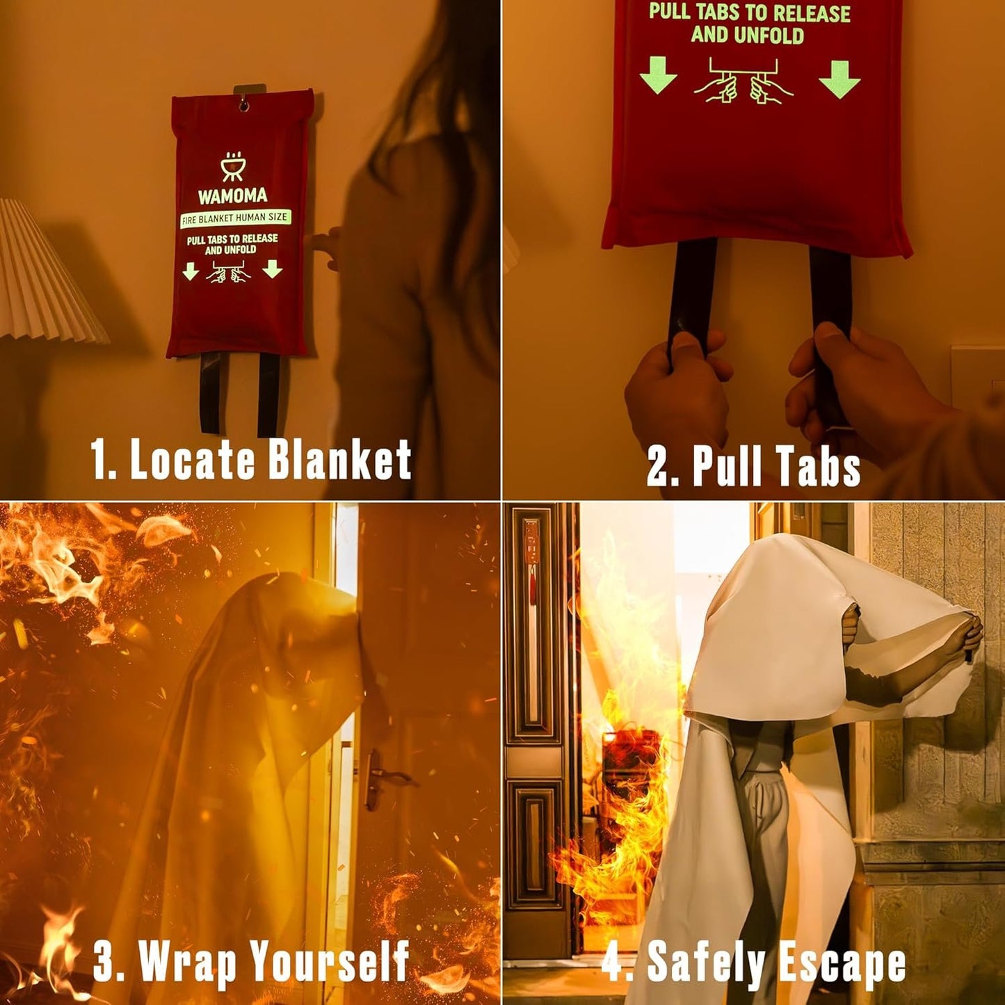 Wamoma Human Size Fire Blanket - Extra Large Fire Proof Blanket for Home, RV, Grill, BBQ, Fireplace Emergency Fire Protection, Reusable High Heat Resistant Fiberglass Safety Sheet Waterproof