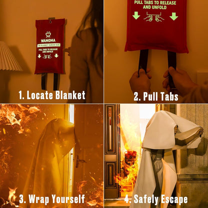Wamoma Human Size Fire Blanket - Extra Large Fire Proof Blanket for Home, RV, Grill, BBQ, Fireplace Emergency Fire Protection, Reusable High Heat Resistant Fiberglass Safety Sheet Waterproof