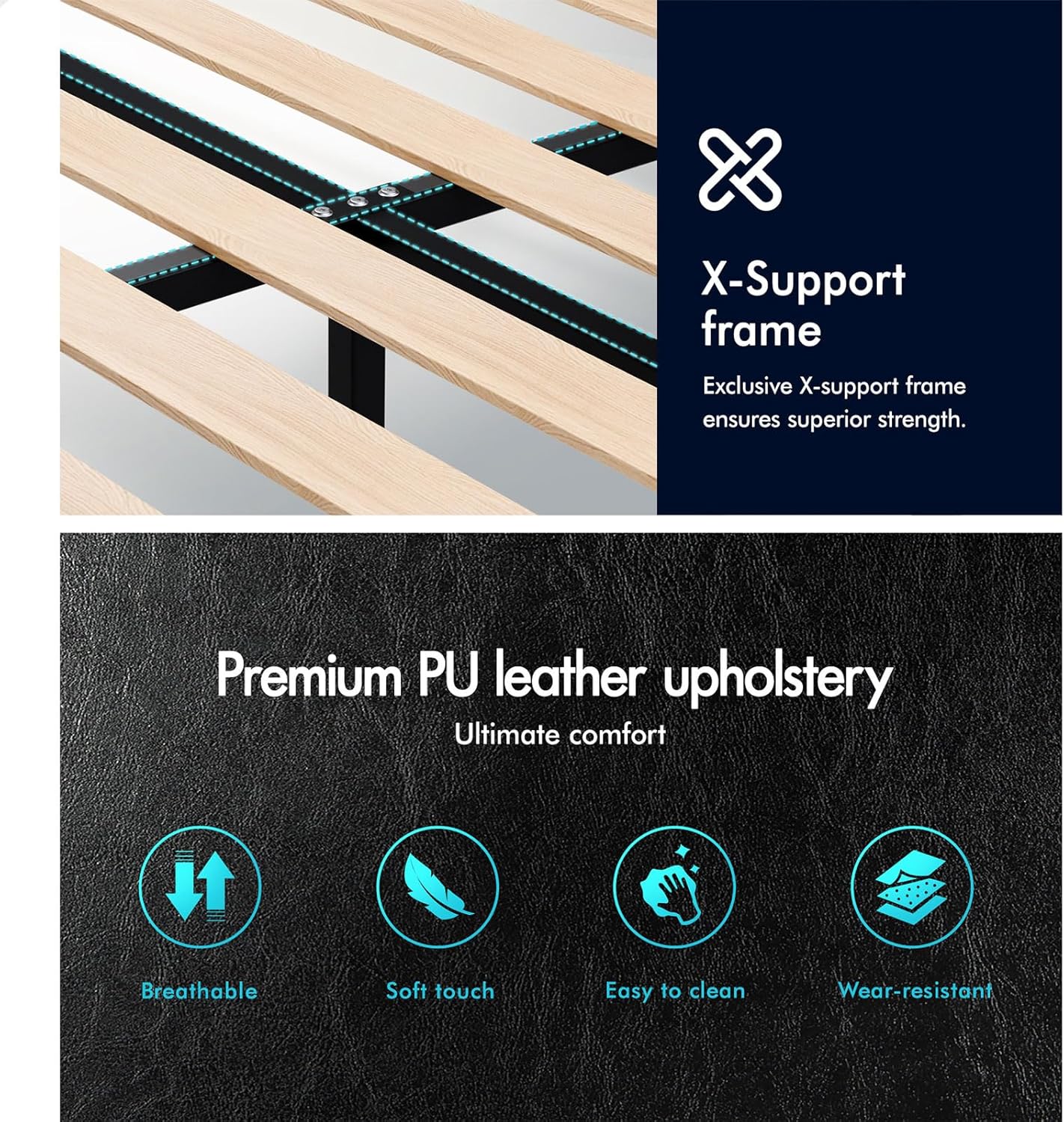 ALFORDSON Bed Frame Base King Single Size with Headboard, Bed Platform Foundation with PU Leather Upholstered for Mattress Topper, Harlene Series Black