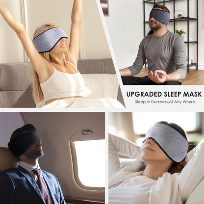 FRESHME Cooling Sleeping Mask with Ear Cover - Soft Cotton Adjustable Cold Eye Sleep Mask with Earmuffs Reduce Noise for Women Men Travel Yoga Nap Shift Work, Gift Box