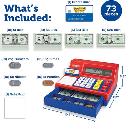 Learning Resources Pretend & Play Calculator Cash Register - 73 Pieces, Ages 3+ Develops Early Math Skills, Play Cash Register for Kids, Toy Cash Register, Play Money for Kids