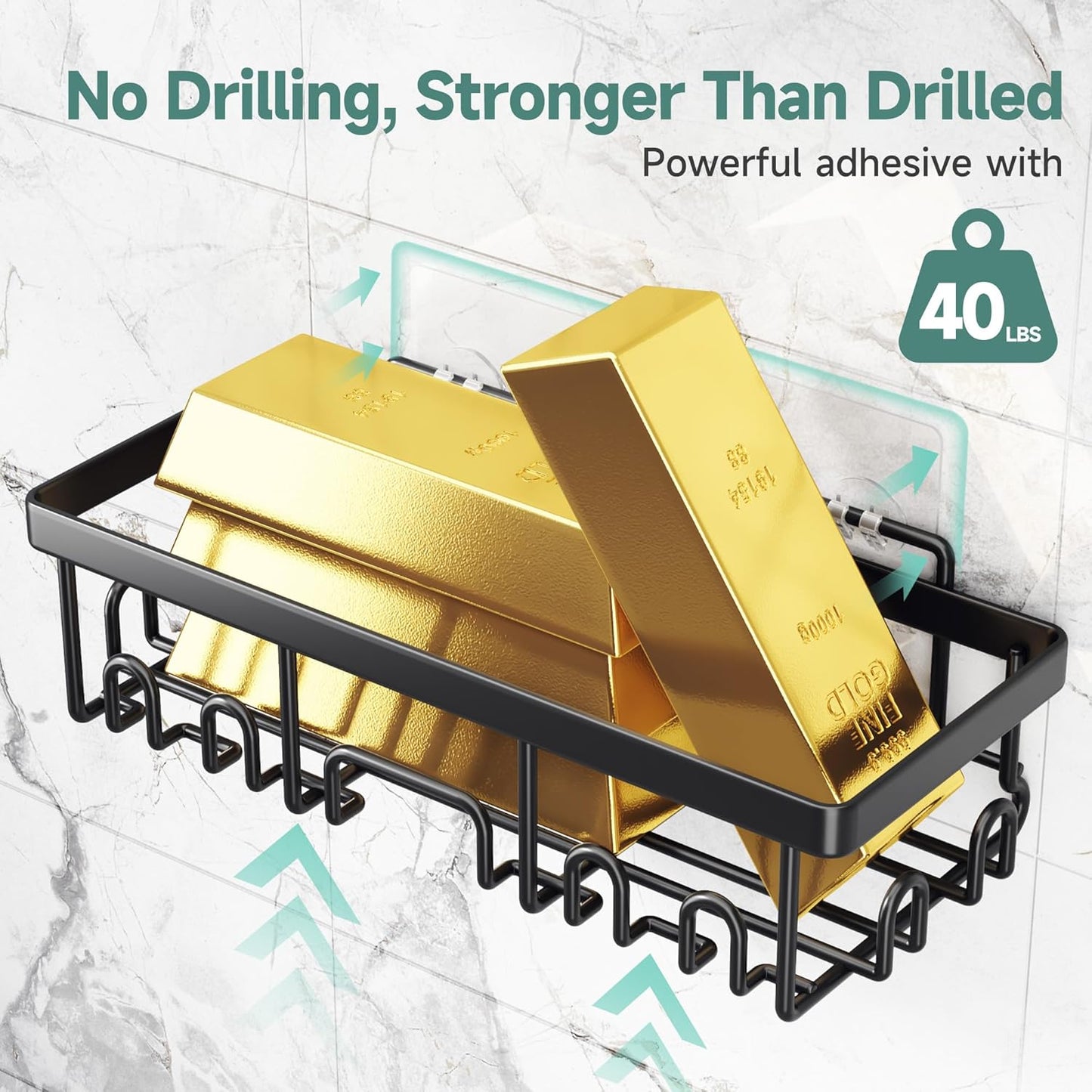 Veken Stainless Steel Shower Caddy 6-Pack, No Drilling & Rustproof, Waterproof Adhesive Shelves Rack with Soap Holder, Large Capacity Bathroom Organizers and Storage, Wall-Mounted Kitchen & Home Decor