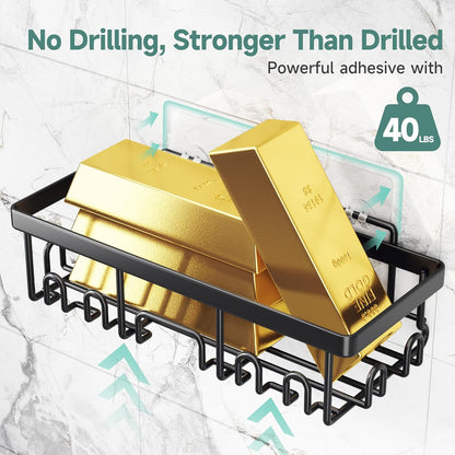 Veken Stainless Steel Shower Caddy 6-Pack, No Drilling & Rustproof, Waterproof Adhesive Shelves Rack with Soap Holder, Large Capacity Bathroom Organizers and Storage, Wall-Mounted Kitchen & Home Decor