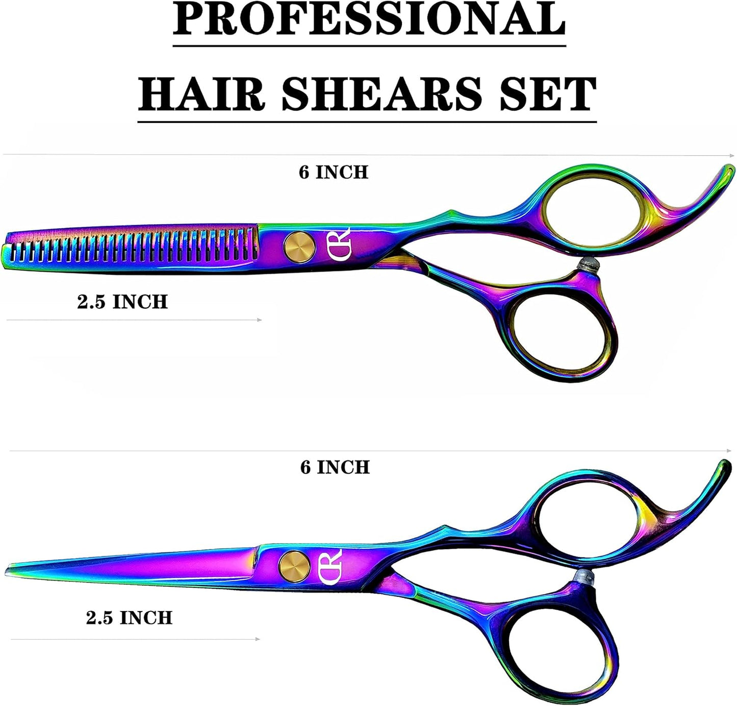 Professional Hair Cutting Shears Set,6 Inch Barber Hair Cutting Scissors Kit,Hairdressing Thinning Shears for Hair Cutting,Sharp Blades Haircut Scissors Kit for Women/Men/Kids (Rainbow)