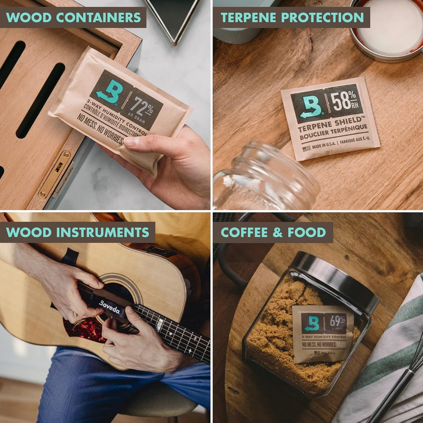 Boveda 65% RH 2-Way Humidity Control | Size 60 for Use with Every 25 Cigars a Humidor Can Hold | Patented Technology for Humidors | 4-Count Resealable Bag