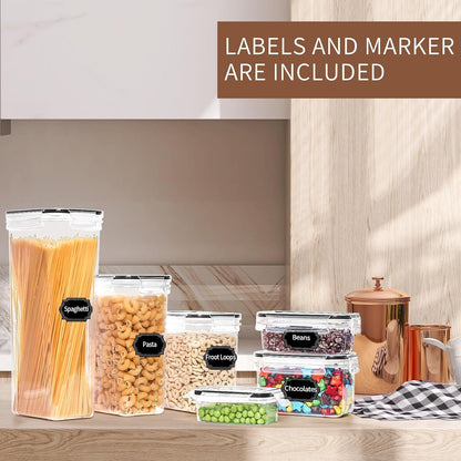 Skroam 36 Pack Airtight Food Storage Containers for Kitchen Pantry Organizers and Storage, Plastic Kitchen Storage Containers with Lids for Flour, Sugar, and Cereal, Labels & Marker