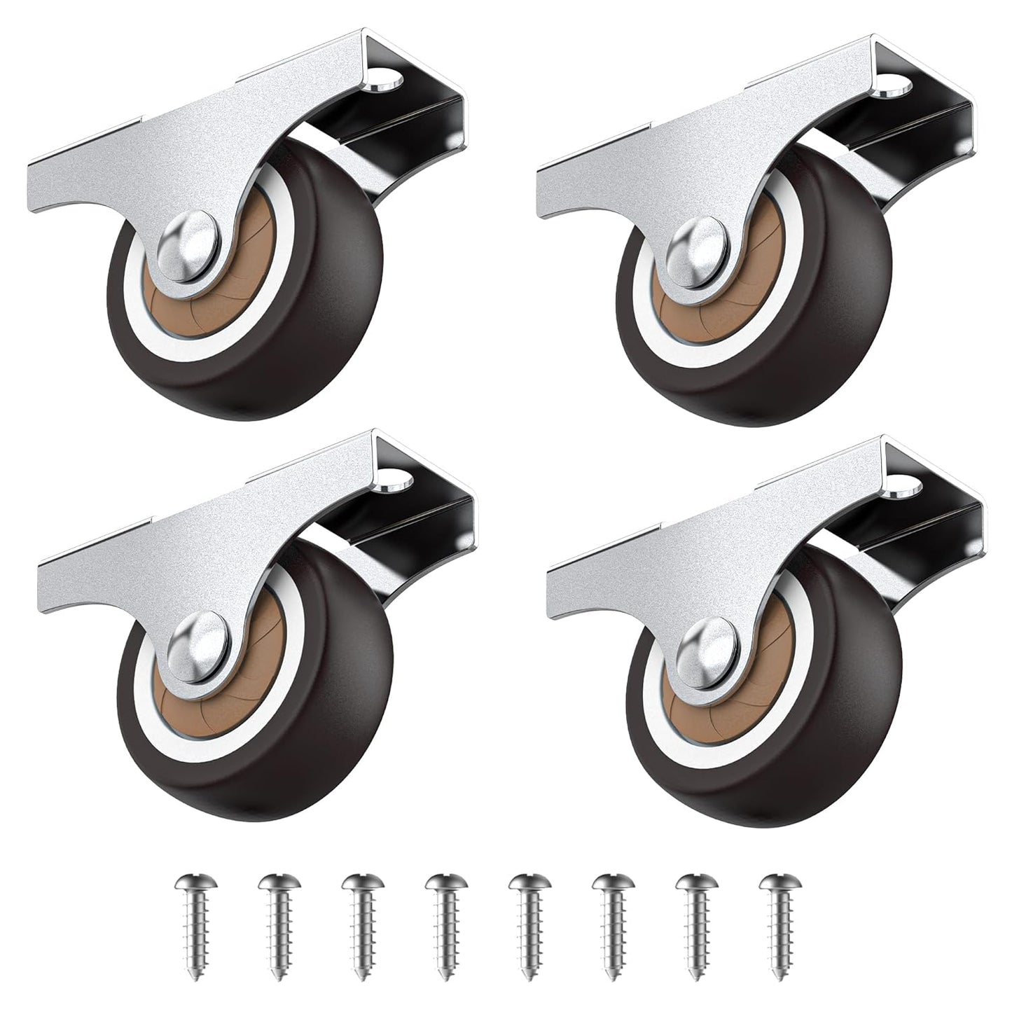 HOLKIE Set of 4 Small 32mm Fixed Furniture Casters, Non Rotating, Rubber Wheels for Silent Furniture, Casters Ideal for Vintage Wooden Crates, Total Capacity of 45 kg