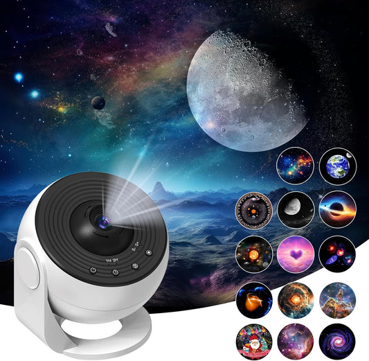 Upgrade Starry Sky Projector, Home Planetarium Projector Lamp, Starry Sky for Bedroom, Children, Adults with 14 Planet Discs, Moon/Fog/Sky Galaxy Projector, Skylight Projector, White