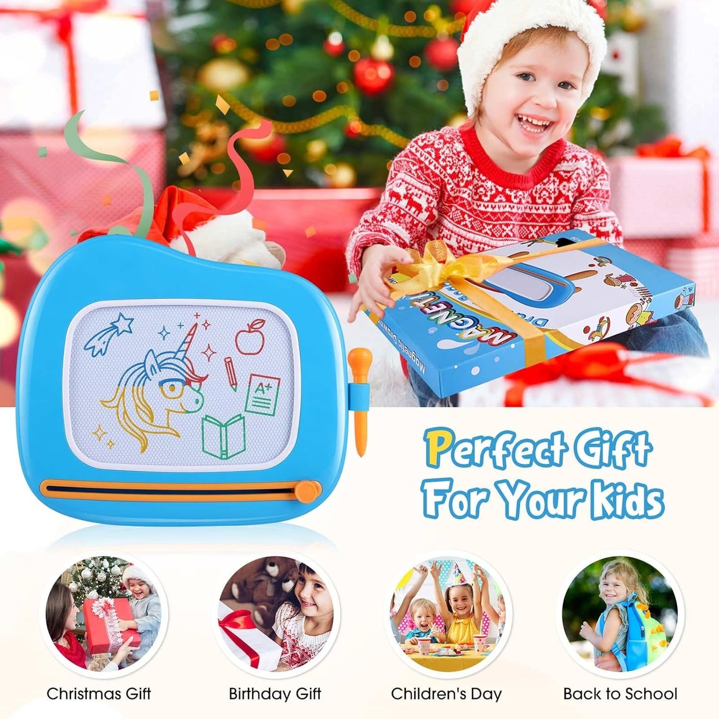 Smasiagon Toddler Toys 1-2 Year Old Boys - Magnetic Drawing Doodle Board for Kids - Learning Educational Toys for 1 2 3 Year Old Baby Boy Birthday (Blue)