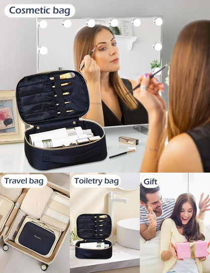 Travel Makeup Bag, Portable Cosmetic Bag, Toilet Bag, Fashionable and Detachable, Large Capacity Handheld Makeup Storage Bag Toiletry Jewelry Accessories for Women Girls, Traveler (Blue)