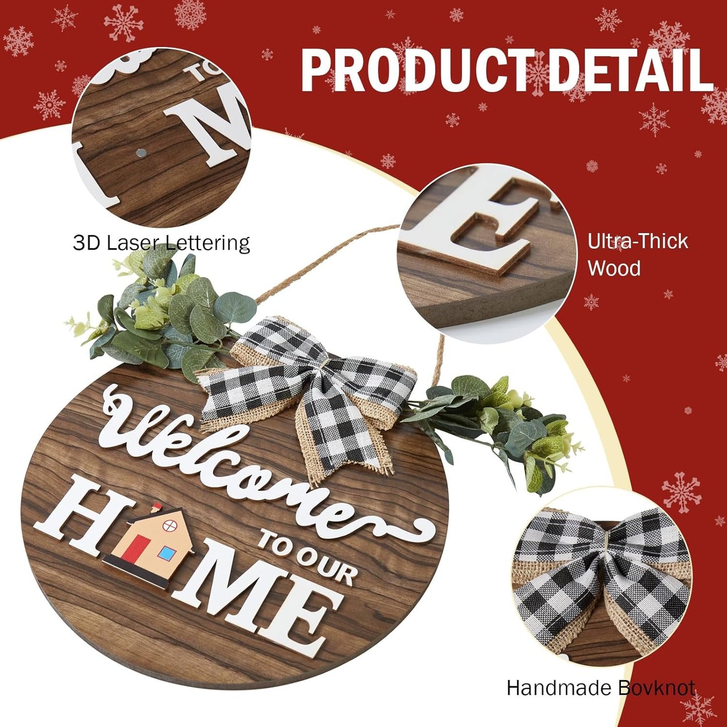FIIJRR Interchangeable Welcome Sign for Front Door with 12 Changeable Icons,Rustic Wooden Wreaths for Home/Wall/Porch/Farmhouse Decor,All Seasons Holiday Halloween (Brown)