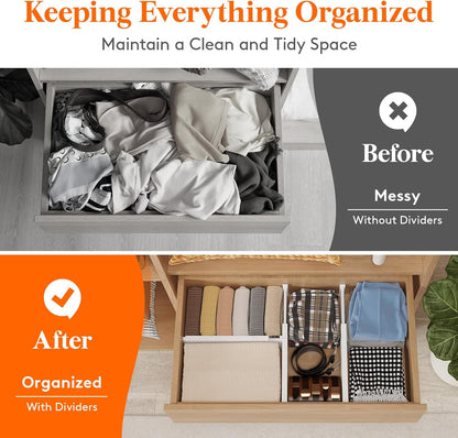 Lifewit 8 Pack Drawer Dividers 4" High,11-17" Adjustable Dresser Drawer Organizers for Clothes, Expandable Dresser Separators in Bedroom/Bathroom/Kitchen/Vanity/Office Organization and Storage, White