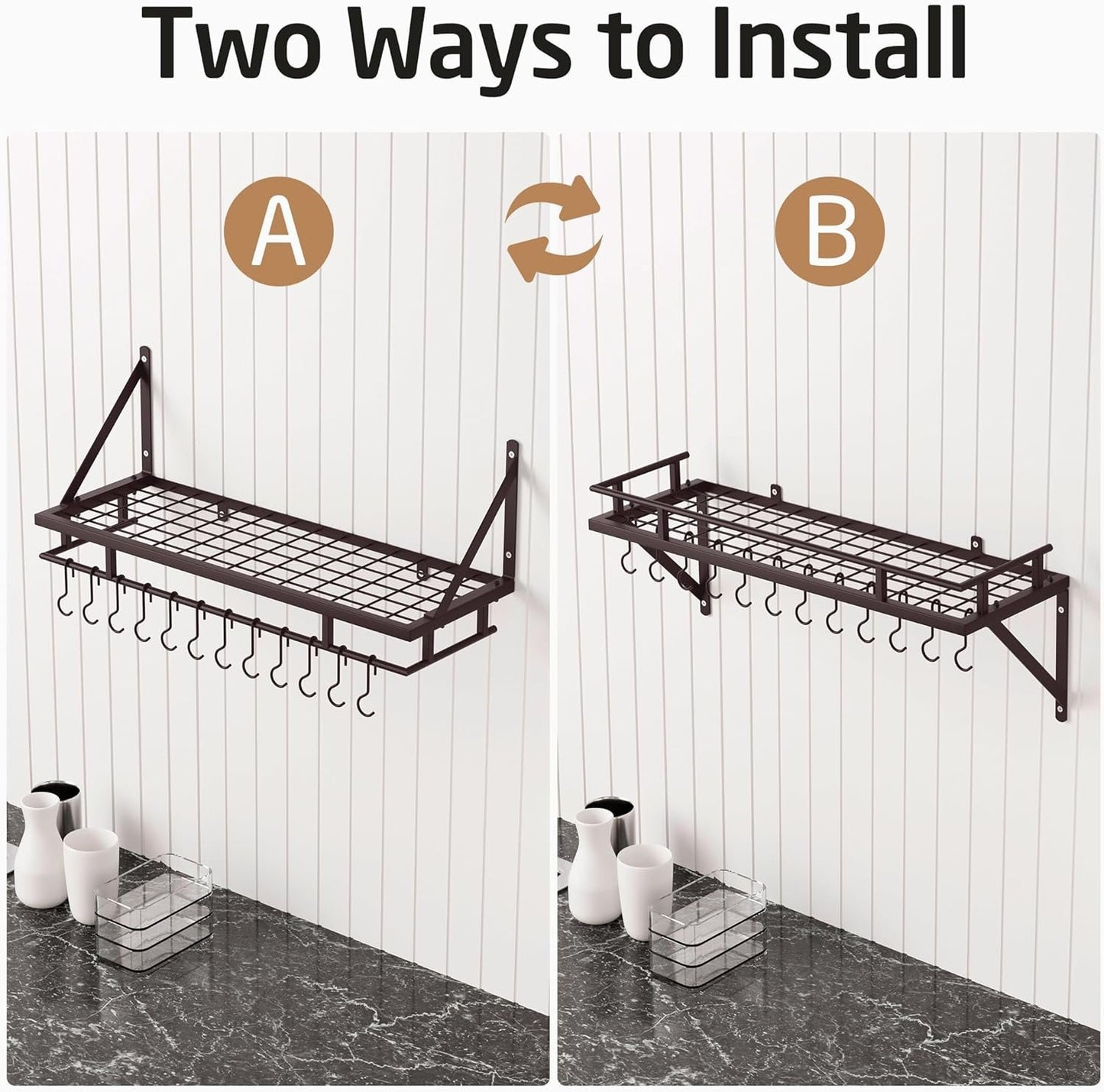 KES 30-Inch Oiled Bronze Pot Rack, Wall Mounted Hanging Pot and Pan Organizer with 12 Sturdy Hooks, Kitchen Wall Hanger Shelves Farmhouse Style, KUR215S75A-OB