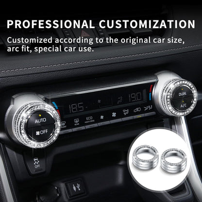 Polodunn Bling Crystal Car Interior Accessories for Toyota Rav4 2025 2024 2023 2022 2021 2020 2019 - Air Conditioner Knob Cover, Push Start Button Trim Rings (4 pcs)