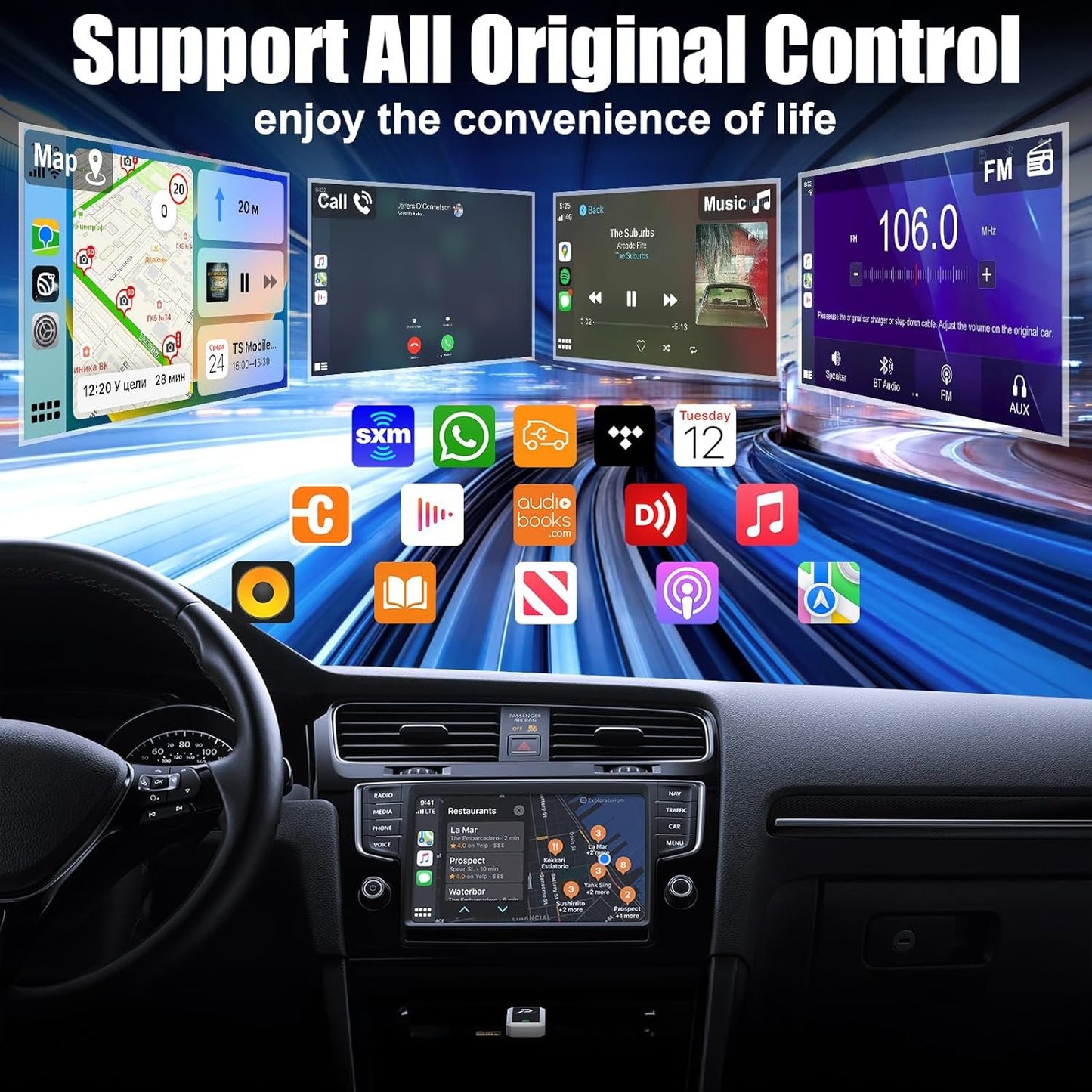 2-in-1 Wireless CarPlay & Android Auto Wireless Adapter, Fast 5GHz WiFi & Bluetooth for iPhone/iOS 10+, Android 11+, Plug & Play Car Dongle