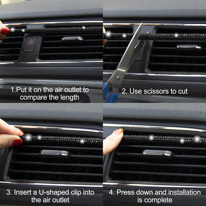 LivTee Bling Car Air Vent Outlet Moulding Trim, 10PCS Car Air Conditioner Decoration Strip, Bling Rhinestone Diamond Car Interior Accessories for Women and Teens, Black