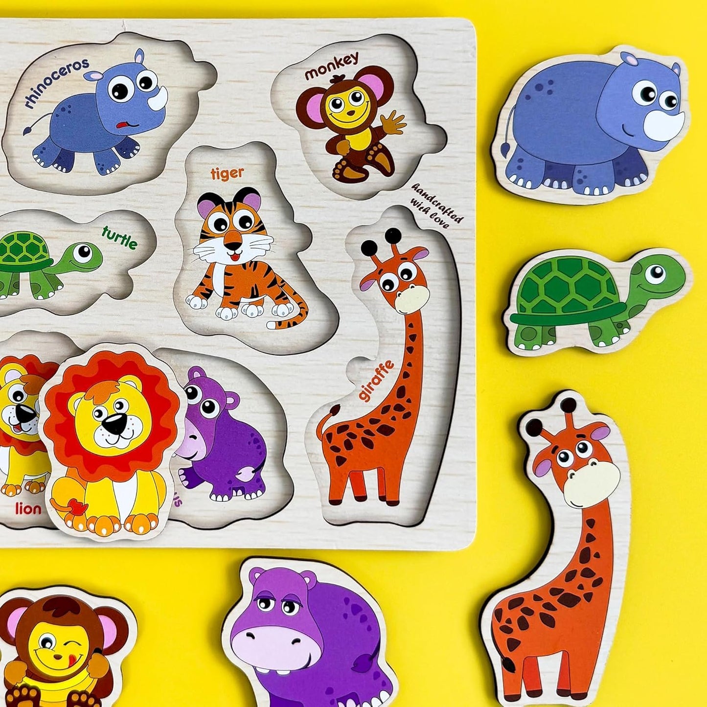 QUOKKA Wooden Puzzle for Toddlers 1-3 – Pegged Puzzle for Kids Ages 3-5 – Animal Safari Learning Toy – Realistic Educational Game for Boys & Girls