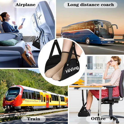 HiVing New Airplane Foot Rest,Portable Travel Footrest Flight Carry-On FootRest Adjustable Height Foot Rest Travel Accessories Footrests Hammock,Black