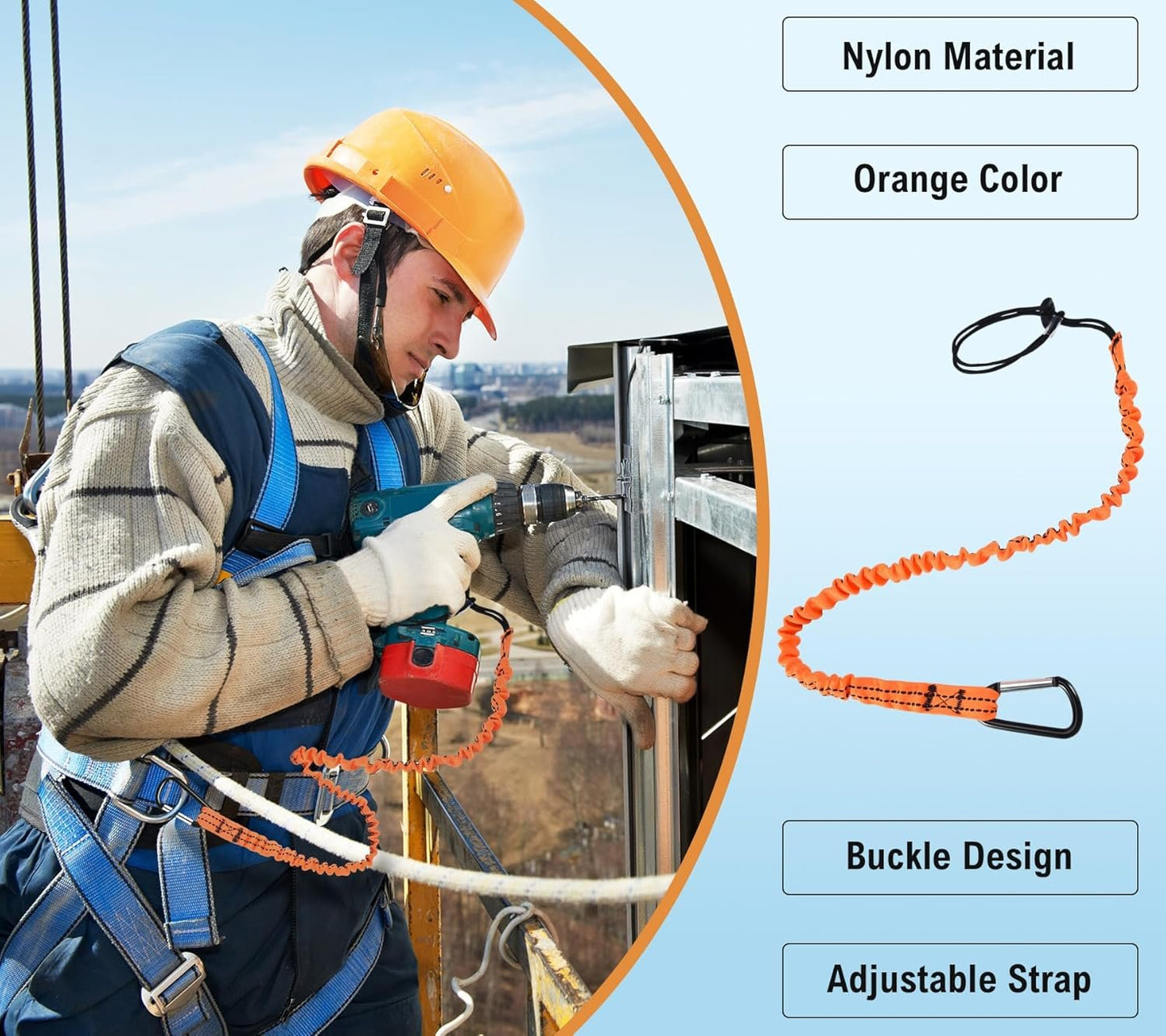 Tool Lanyard, Safety Tool Lanyard with Carabiner Clip, Shock Absorbing Retractable Safety Lanyard Bungee Chord, Retractable Tool Lanyard, Fall Protection Lanyard - 2 Set, 24in/60cm