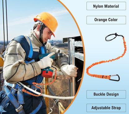 Tool Lanyard, Safety Tool Lanyard with Carabiner Clip, Shock Absorbing Retractable Safety Lanyard Bungee Chord, Retractable Tool Lanyard, Fall Protection Lanyard - 2 Set, 24in/60cm